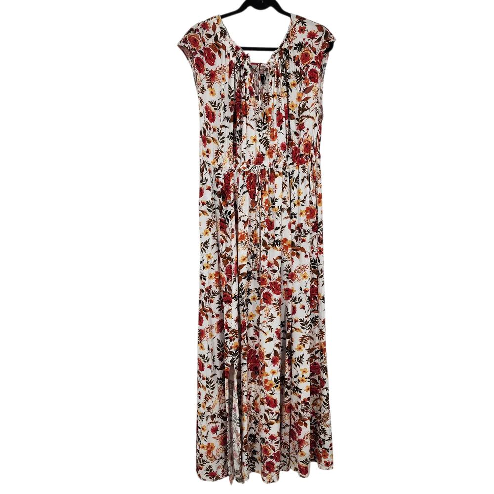 Torrid White Floral Challis Cap Sleeve Tie-Front Maxi Dress W/ Pockets Size 2X